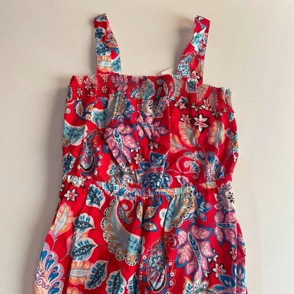 NWT Talbots Midi Flare Cotton Sun Dress Fantastic Paisley Red Pepper Square Smoc